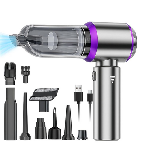 Aspirator Auto Portabil, 3 Viteze, 100W, Filtru Hepa, 2000mAh, 7 Capete Aspirare, 50dB
