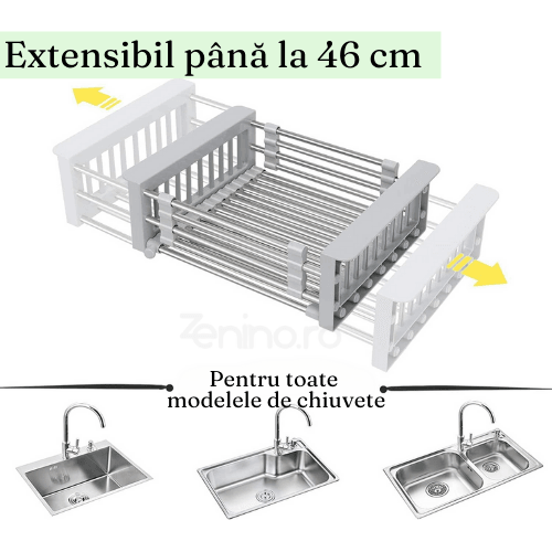 Dish Drainer, Stainless Steel, Vegetables and Fruits, Stable, Durable, Extendable between 27.5-46cm