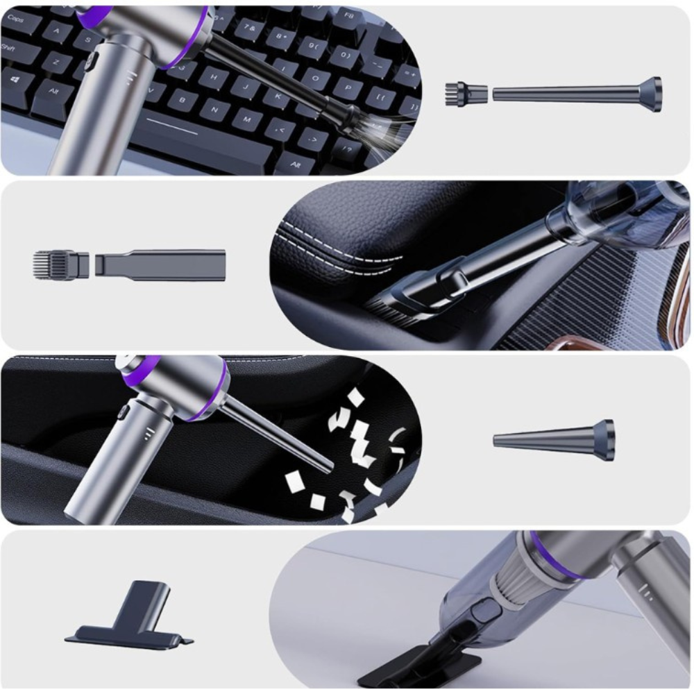 Aspirator Auto Portabil, 3 Viteze, 100W, Filtru Hepa, 2000mAh, 7 Capete Aspirare, 50dB