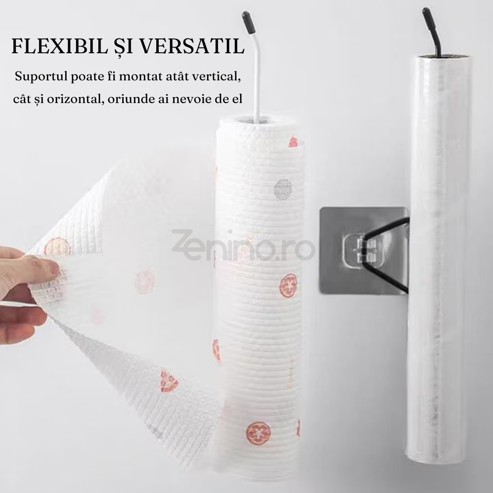 Suport pentru Prosoape/Hartie, tip Tija, Prindere Autoadeziva, Metalic, Alb/Negru, 9,5x9,5x4 cm