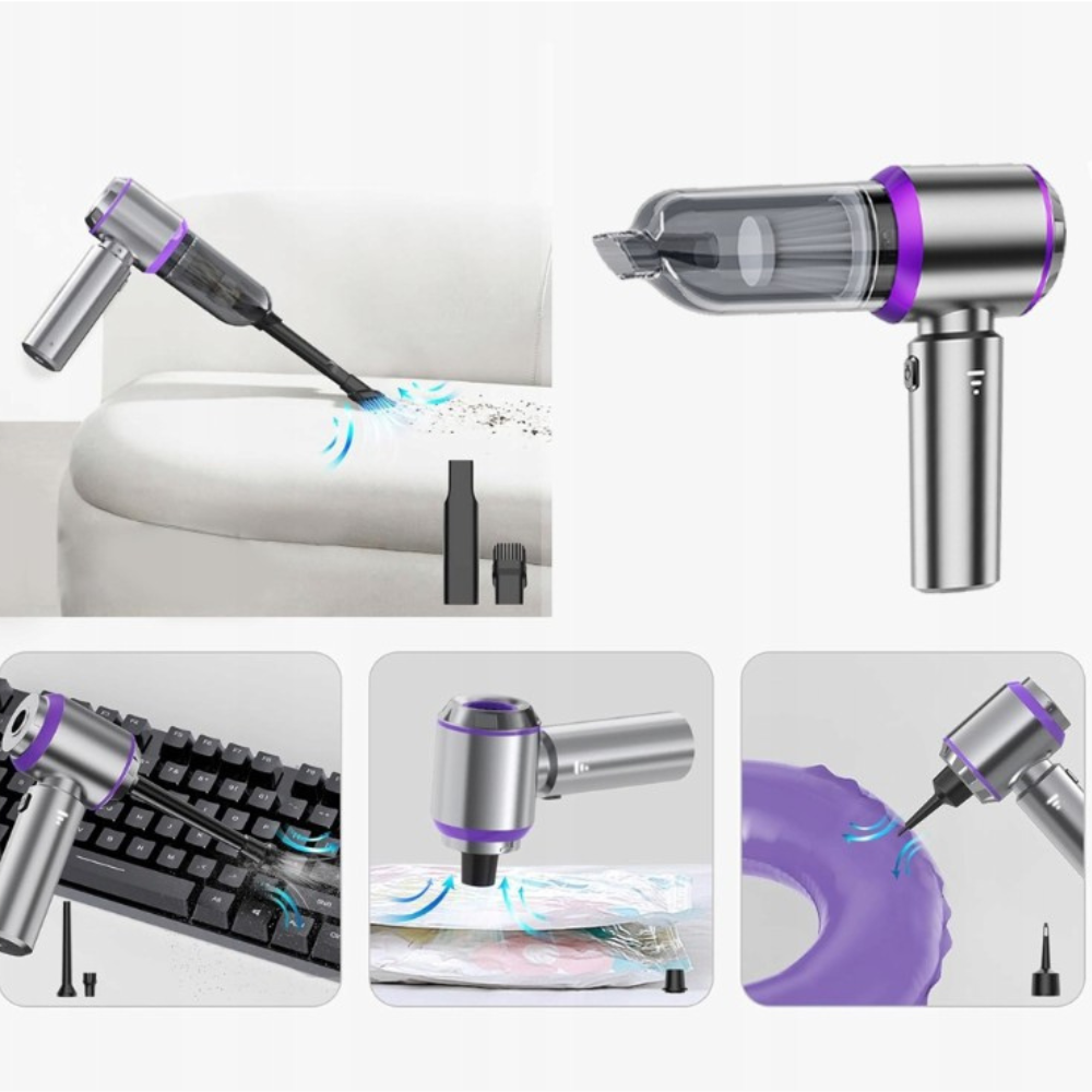 Aspirator Auto Portabil, 3 Viteze, 100W, Filtru Hepa, 2000mAh, 7 Capete Aspirare, 50dB