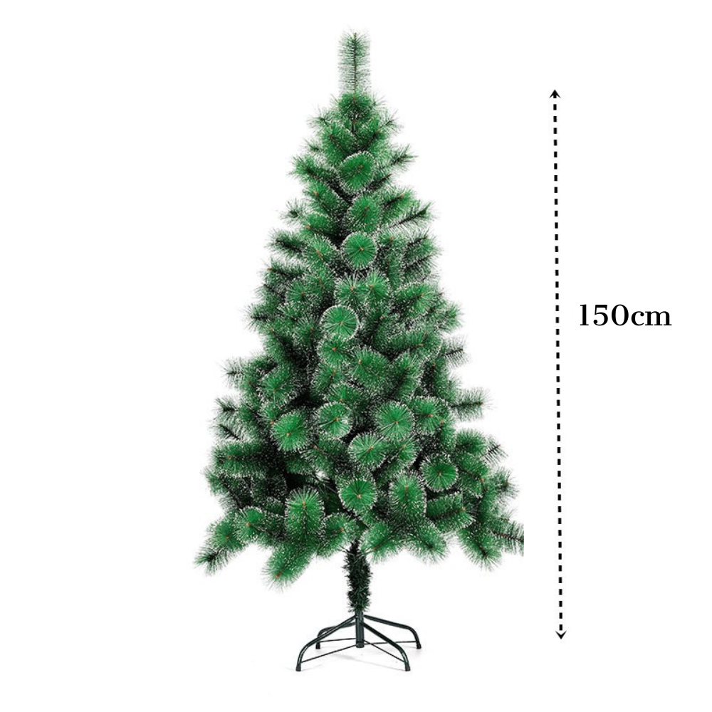 Artificial Christmas Tree, Snowy Look, Bushy Branches, Durable, Metal and Plastic Support Included, Easy to Install, Indoor and Outdoor, Green