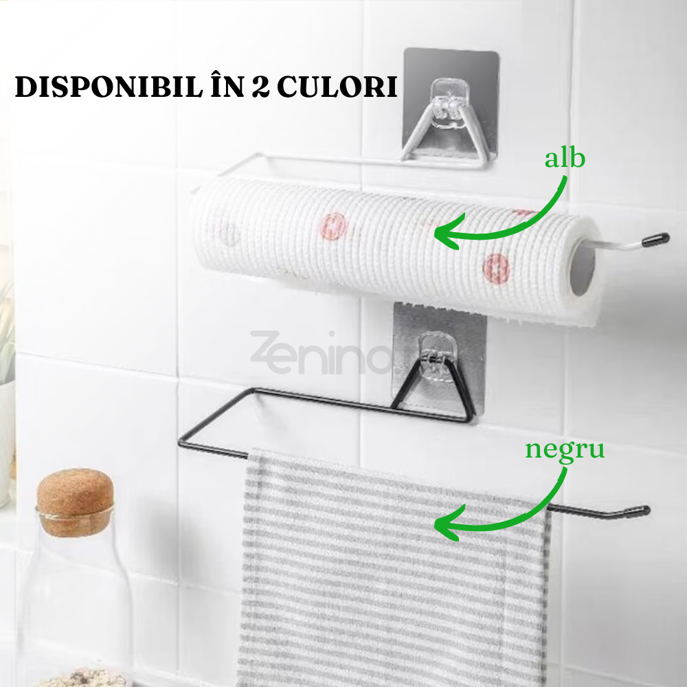 Suport pentru Prosoape/Hartie, tip Tija, Prindere Autoadeziva, Metalic, Alb/Negru, 9,5x9,5x4 cm