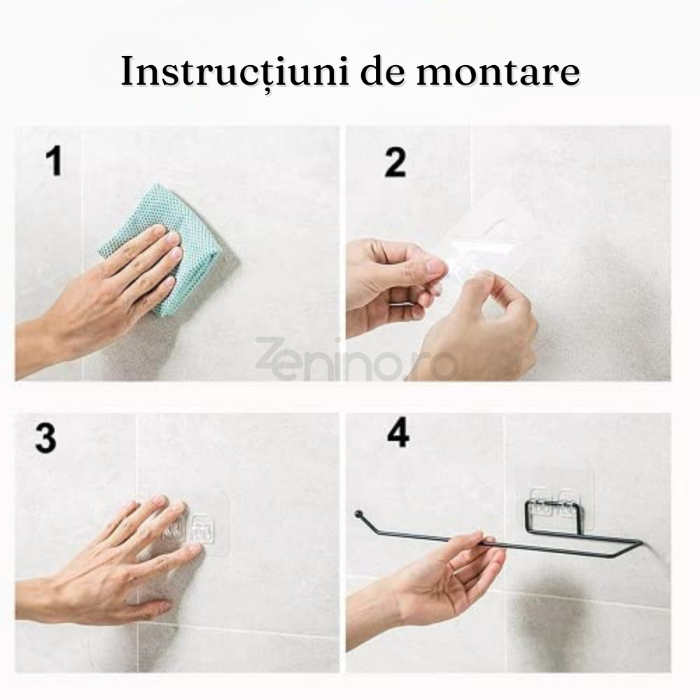 Suport pentru Prosoape/Hartie, tip Tija, Prindere Autoadeziva, Metalic, Alb/Negru, 9,5x9,5x4 cm