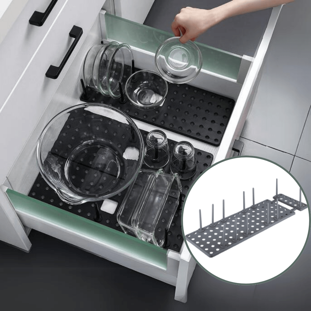 Kitchen Organization Rack, 6 Slots, for Lids, Pans, Adjustable Configuration, Easy to Clean, Gray