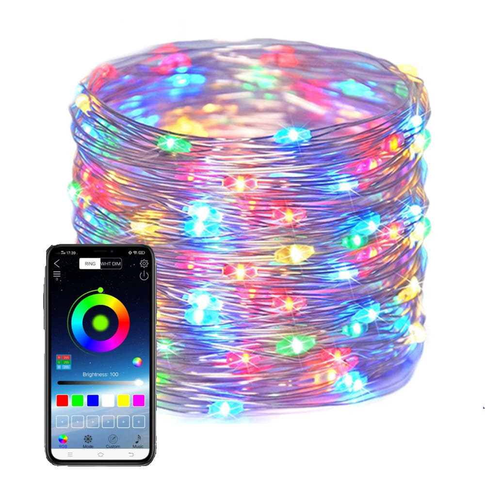 Instalatie de Craciun Liniara RGB, 200 LED, 20M, Conectare prin Aplicatie Telefon, USB, Fairy Lights, Interior/Exterior, Multicolor