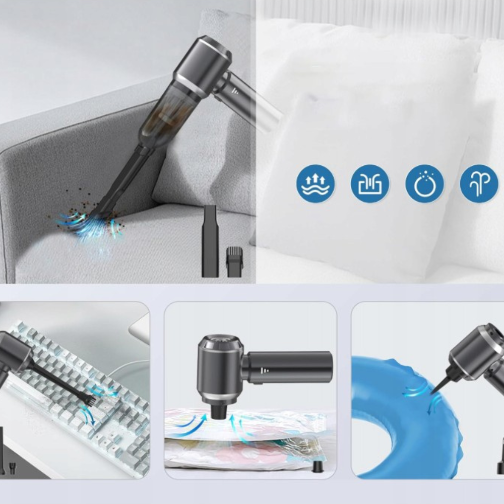 Aspirator Auto Portabil, 3 Viteze, 100W, Filtru Hepa, 2000mAh, 7 Capete Aspirare, 50dB