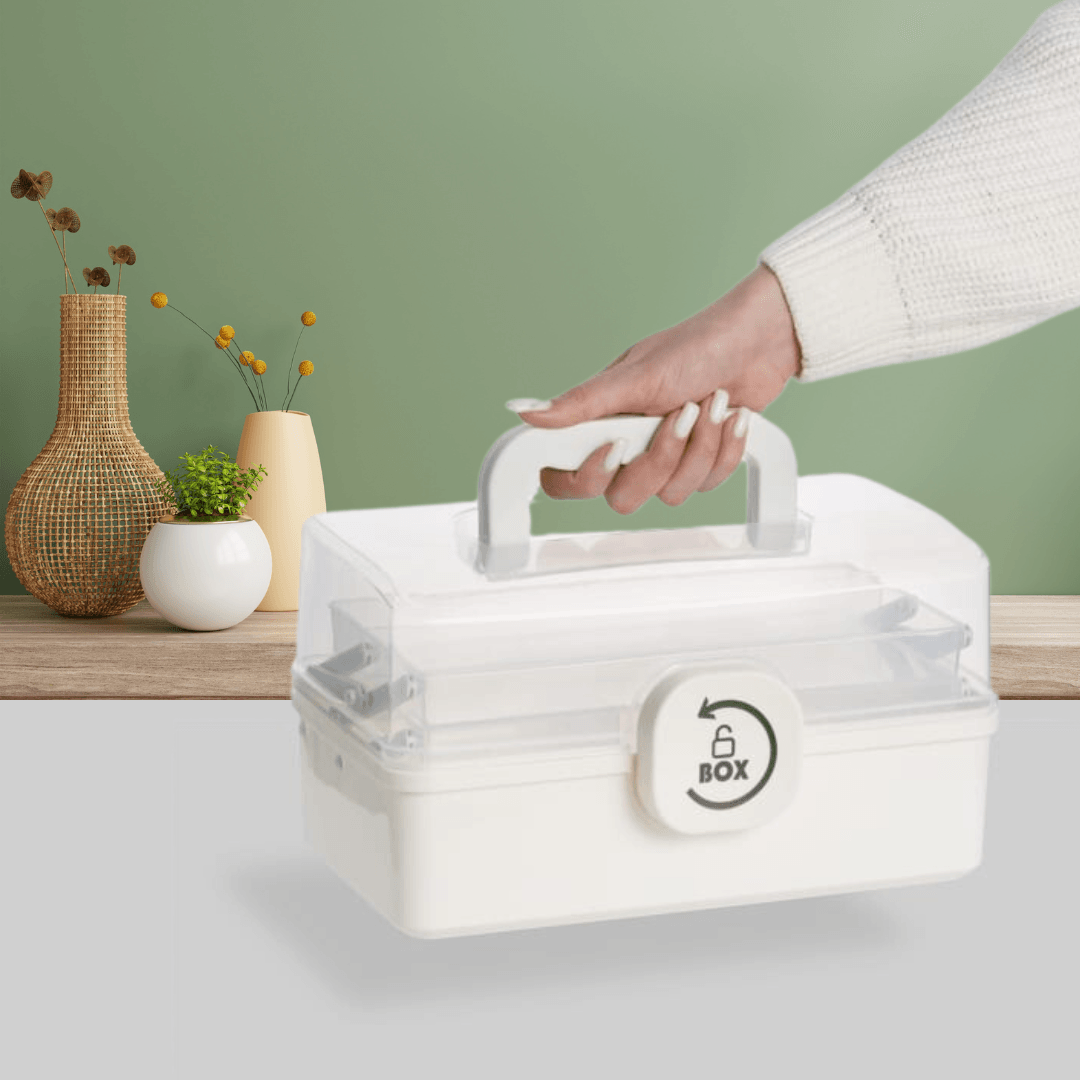 Organizator Medicamente, 3 Compartimente, Rafturi Pliabile, Portabil, Inchidere Securizata, Crem