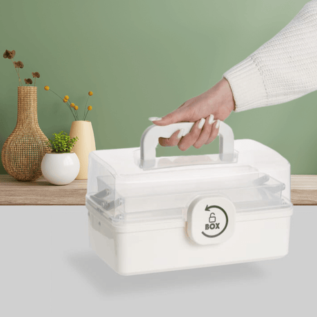 Organizator Medicamente, 3 Compartimente, Rafturi Pliabile, Portabil, Inchidere Securizata, Crem