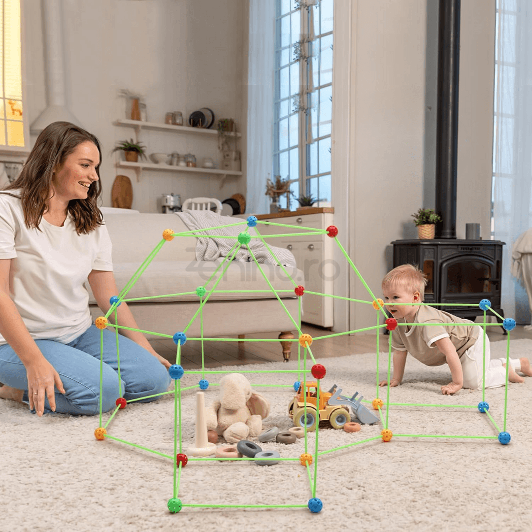 3D Construction Set 87 Pieces, Tent, Fortress, for Children, Indoor/Outdoor