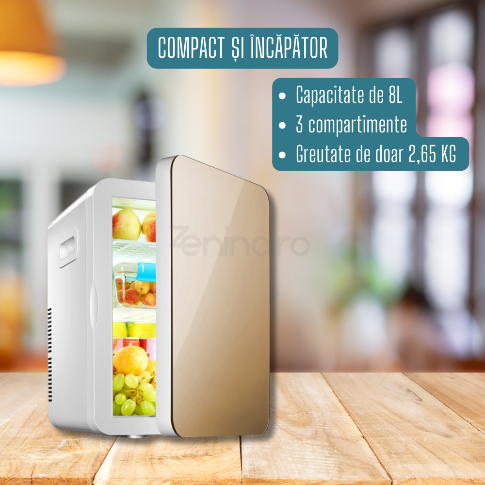 Mini Frigider Portabil 8L, Functie Incalzire si Racire, pentru Alimente si Cosmetice