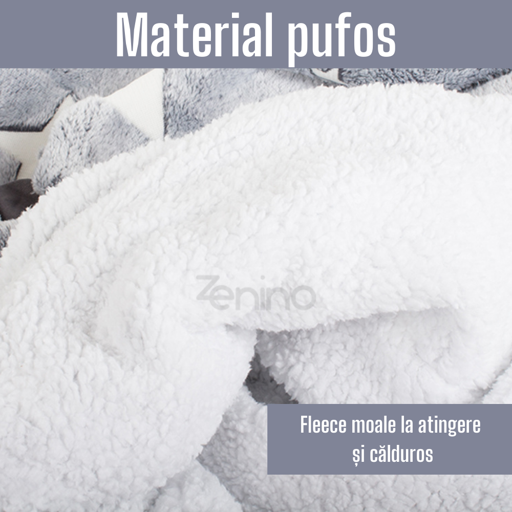Patura cu Maneci Tip Hanorac, Gluga, Buzunar Marsupiu, din Fleece, Pufos, Confortabil, Mentine Caldura, Marime Universala, Imprimeu Fosforescent, Adulti si Copii
