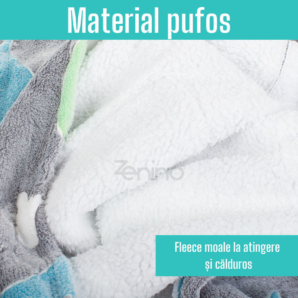 Patura cu Maneci Tip Hanorac, Gluga, Buzunar Marsupiu, din Fleece, Pufos, Confortabil, Mentine Caldura, Marime Universala, Imprimeu Fosforescent, Adulti si Copii
