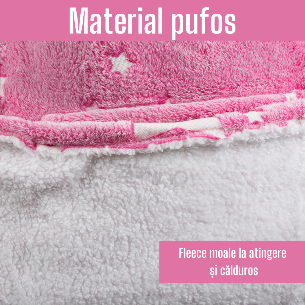 Patura cu Maneci Tip Hanorac, Gluga, Buzunar Marsupiu, din Fleece, Pufos, Confortabil, Mentine Caldura, Marime Universala, Imprimeu Fosforescent, Adulti si Copii