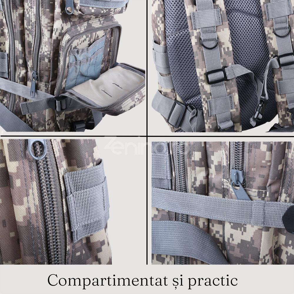 Rucsac Militar Tactic, pentru Drumetii, 30L, 2 Compartimente, Centuri de Prindere, Impermeabil, Material Rezistent, 43x24x25cm