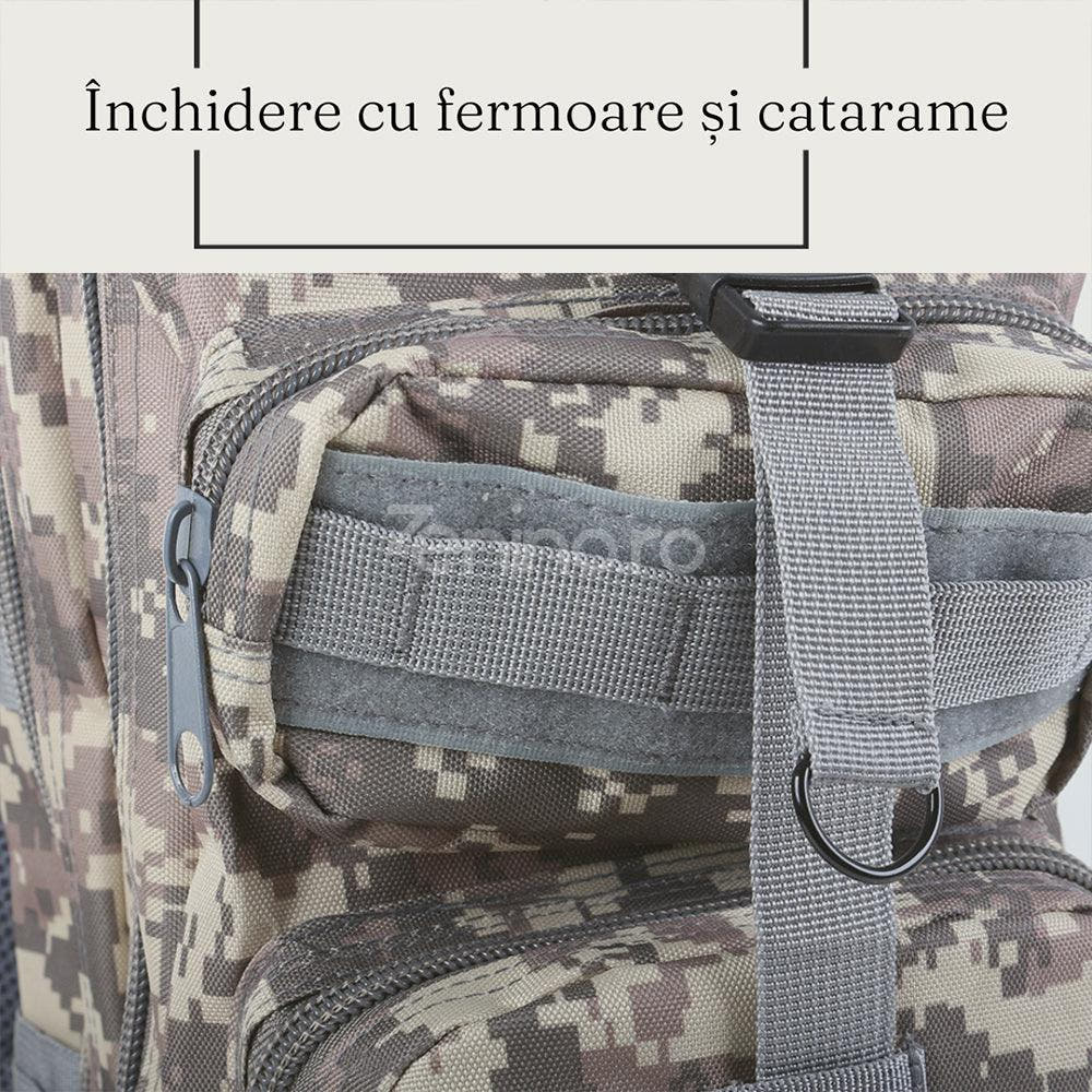 Rucsac Militar Tactic, pentru Drumetii, 30L, 2 Compartimente, Centuri de Prindere, Impermeabil, Material Rezistent, 43x24x25cm