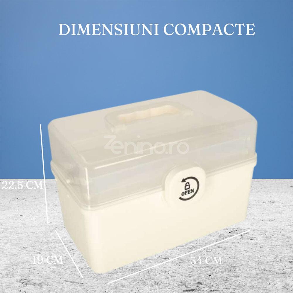 Organizator Medicamente, 3 Compartimente, Rafturi Pliabile, Portabil, Inchidere Securizata, Crem