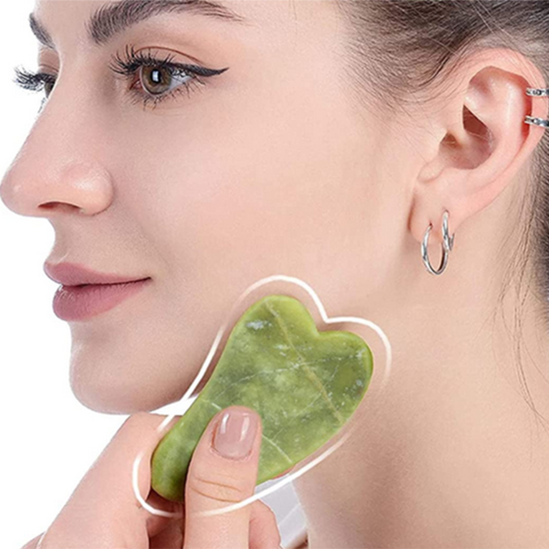 Set of 3 Massage Accessories, Jade Roller, Double Roller, Gua Sha Stone, For Elasticity, Toning, Brightness, Anti-Wrinkle, Face and Body, Green