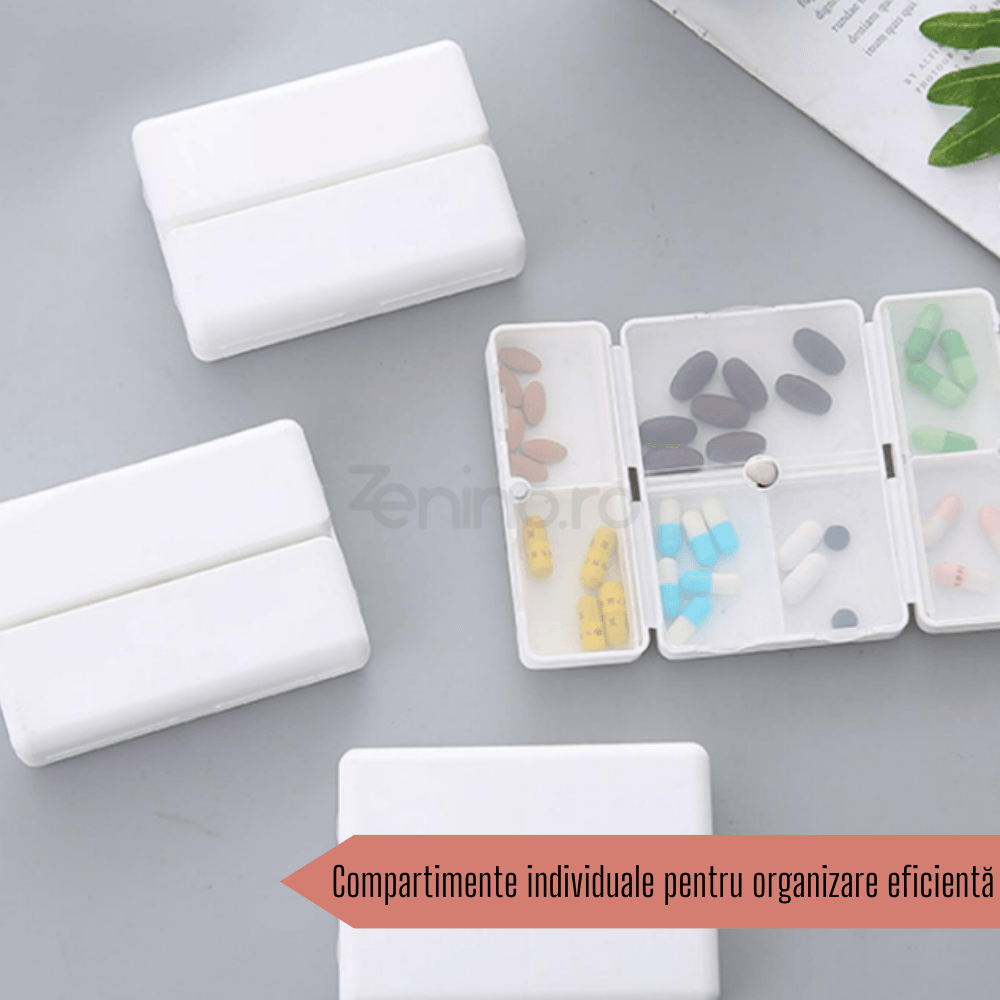 Medicine Box, 7 Individual Compartments, Compact, Portable, Magnetic Closure, Plastic, 7x10cm