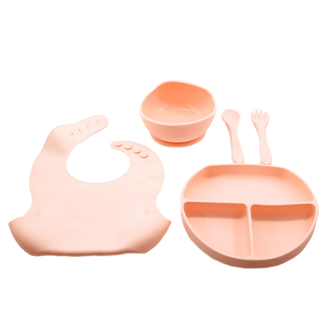 5-Piece Baby Feeding Set, Food Diversification, Bib, Cutlery, Plate, Bowl, Non-Toxic Silicone