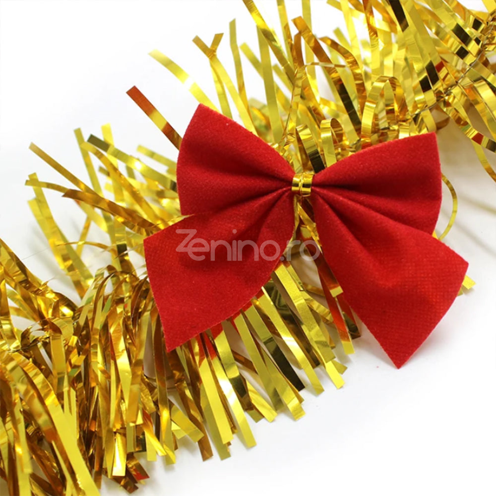 Christmas Ornaments Set, Bow Pattern, Tree Decorations, Velvet Style, 5x5cm, Red