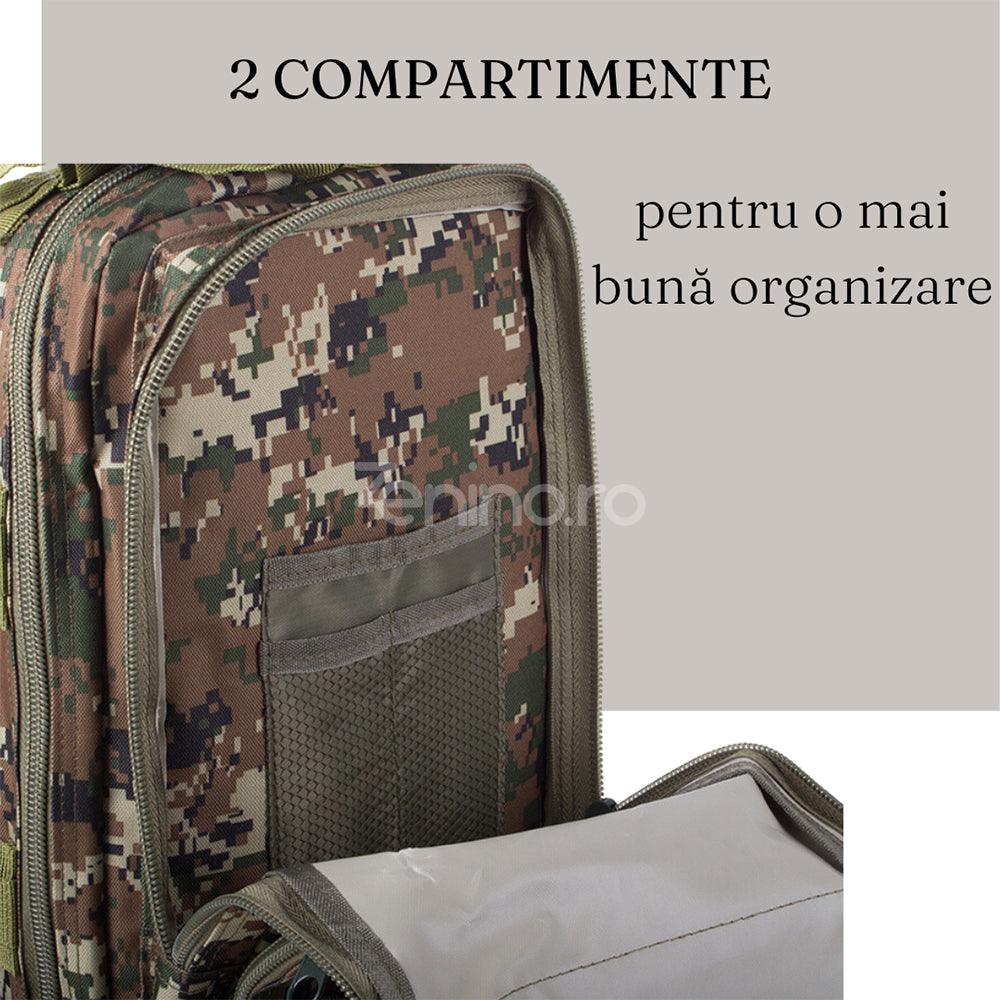 Rucsac Militar Tactic, pentru Drumetii, 30L, 2 Compartimente, Centuri de Prindere, Impermeabil, Material Rezistent, 43x24x25cm