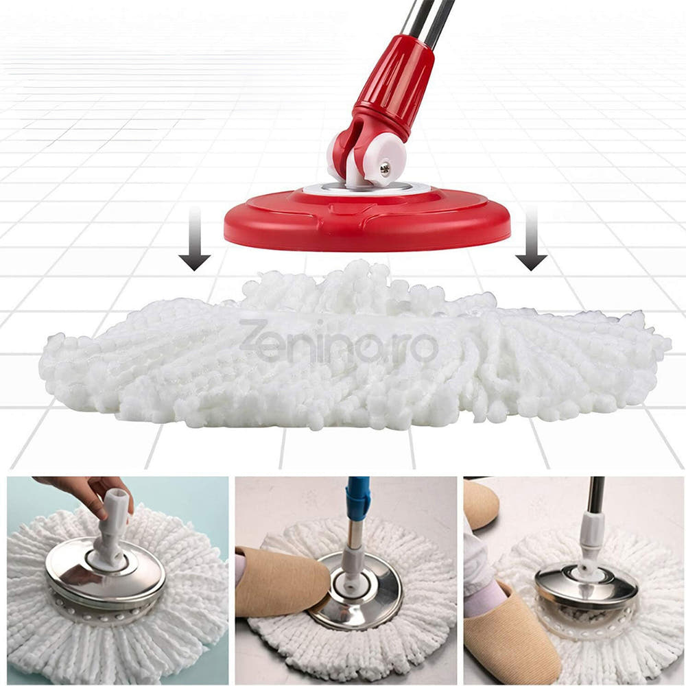 Rotary Mop Set, 8L Bucket, Interchangeable Microfiber Head, Wringing System, Drain Plug, Black/Red
