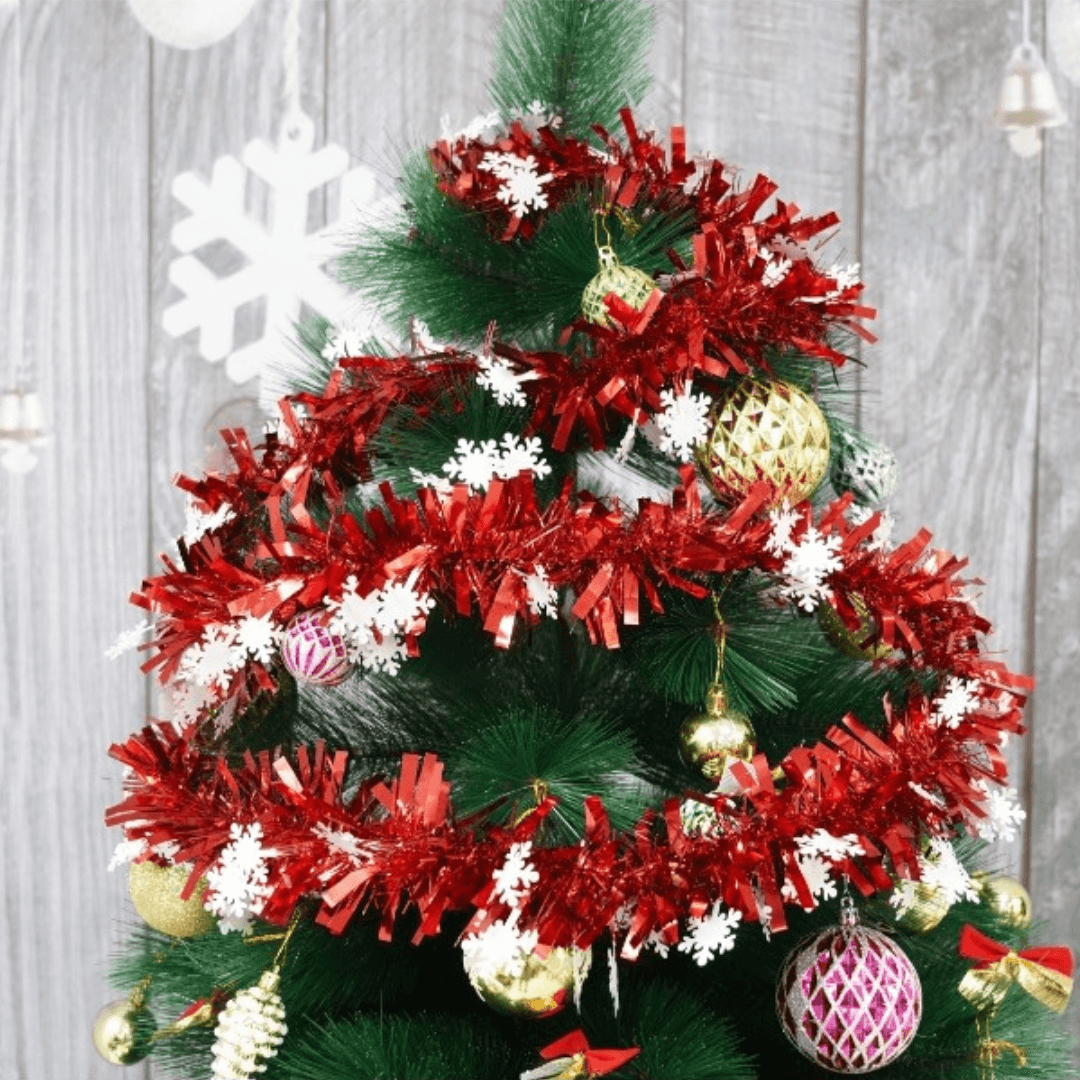 Christmas Tinsel, Various Designs, 2m x 11cm, Red, Blue, Pink