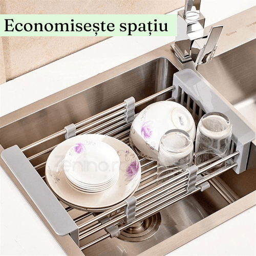Dish Drainer, Stainless Steel, Vegetables and Fruits, Stable, Durable, Extendable between 27.5-46cm