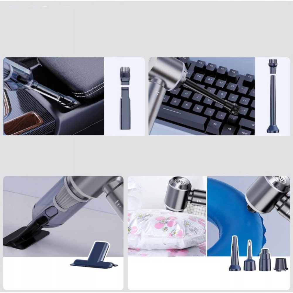 Aspirator Auto Portabil, 3 Viteze, 100W, Filtru Hepa, 2000mAh, 7 Capete Aspirare, 50dB