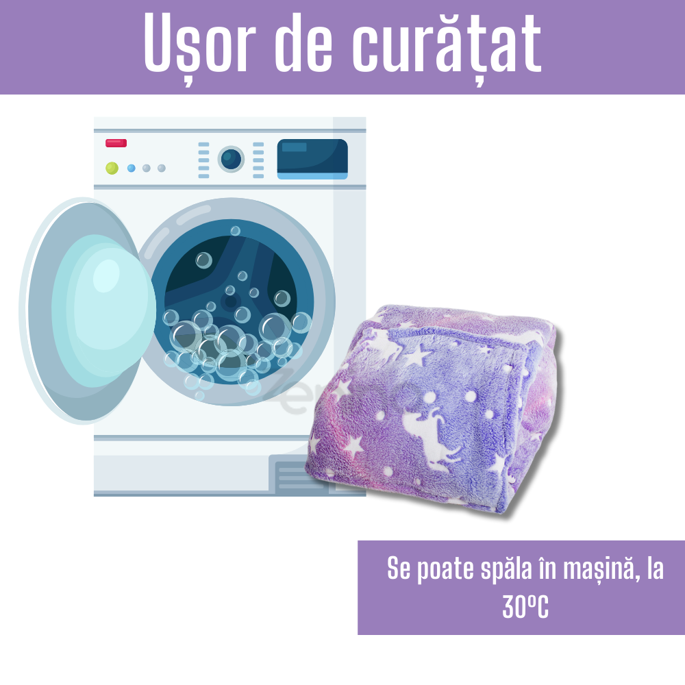 Patura cu Maneci Tip Hanorac, Gluga, Buzunar Marsupiu, din Fleece, Pufos, Confortabil, Mentine Caldura, Marime Universala, Imprimeu Fosforescent, Adulti si Copii
