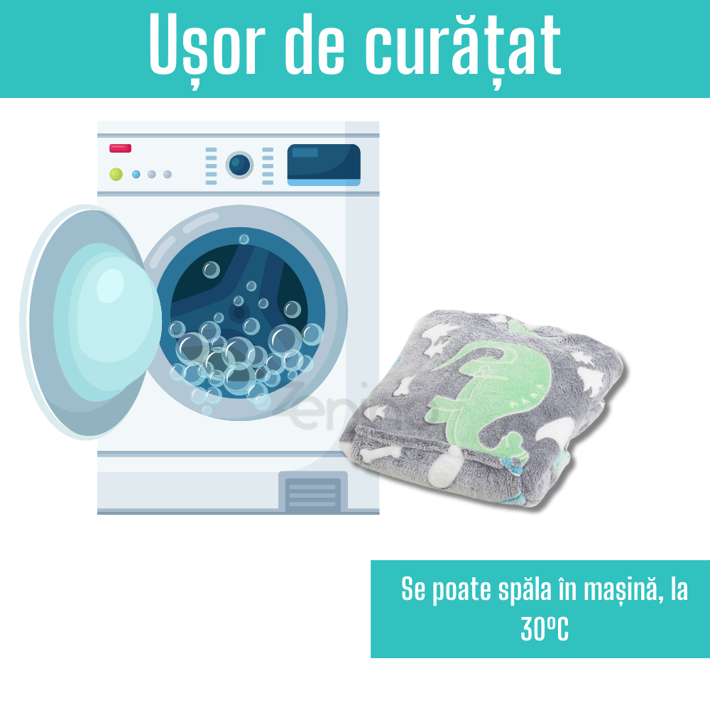 Patura cu Maneci Tip Hanorac, Gluga, Buzunar Marsupiu, din Fleece, Pufos, Confortabil, Mentine Caldura, Marime Universala, Imprimeu Fosforescent, Adulti si Copii