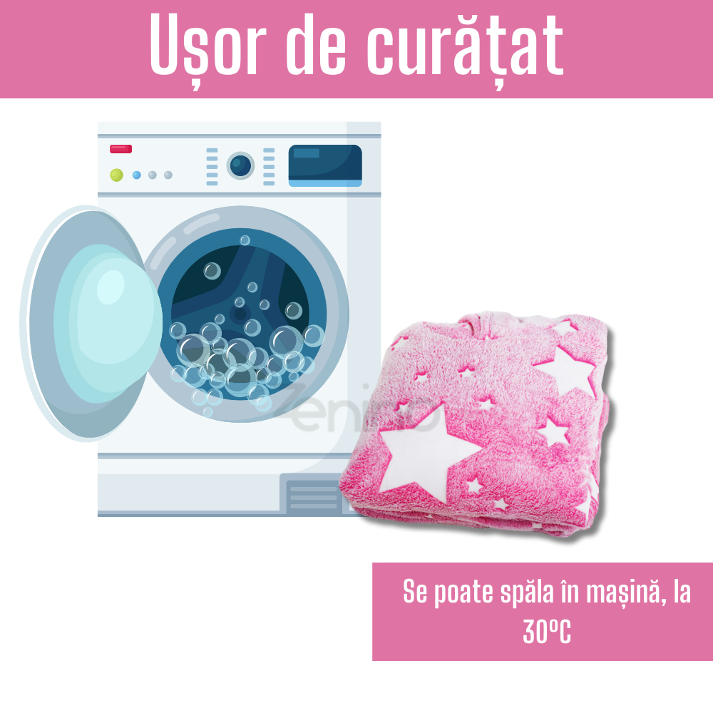 Patura cu Maneci Tip Hanorac, Gluga, Buzunar Marsupiu, din Fleece, Pufos, Confortabil, Mentine Caldura, Marime Universala, Imprimeu Fosforescent, Adulti si Copii