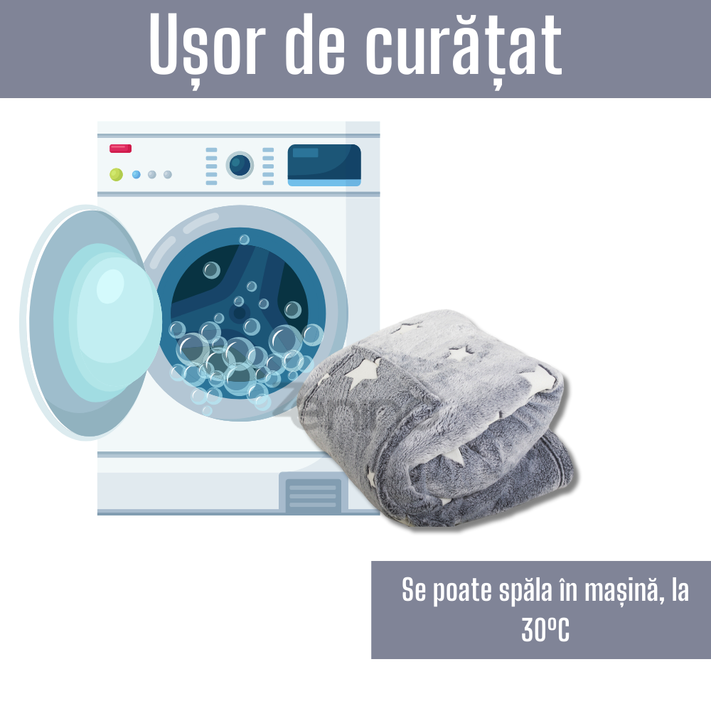 Patura cu Maneci Tip Hanorac, Gluga, Buzunar Marsupiu, din Fleece, Pufos, Confortabil, Mentine Caldura, Marime Universala, Imprimeu Fosforescent, Adulti si Copii