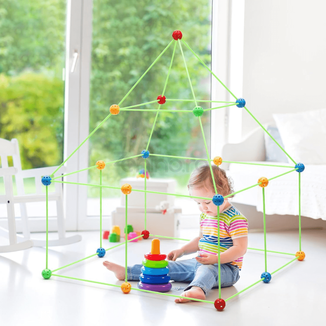 3D Construction Set 87 Pieces, Tent, Fortress, for Children, Indoor/Outdoor