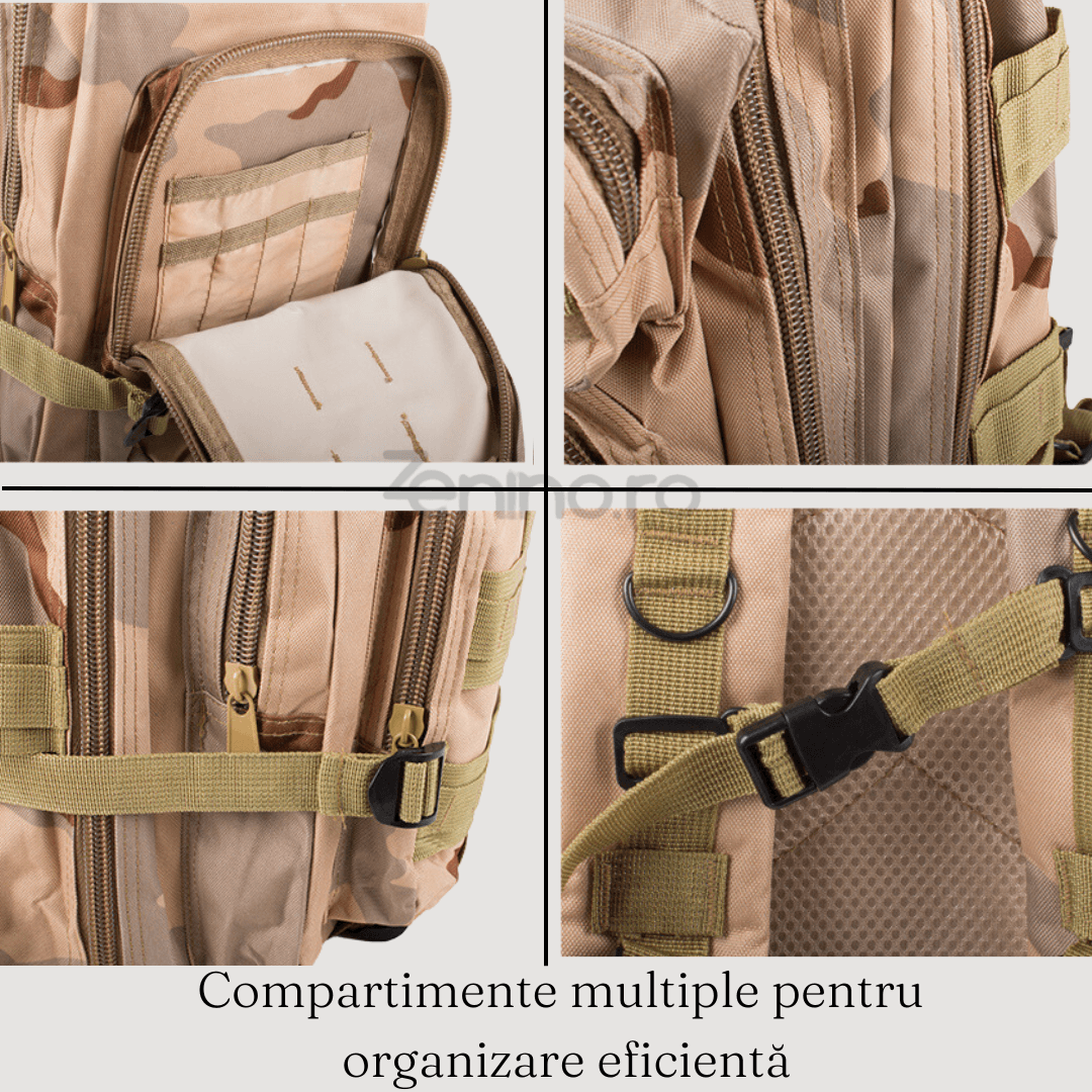 Rucsac Militar Tactic, pentru Drumetii, 30L, 2 Compartimente, Centuri de Prindere, Impermeabil, Material Rezistent, 43x24x25cm