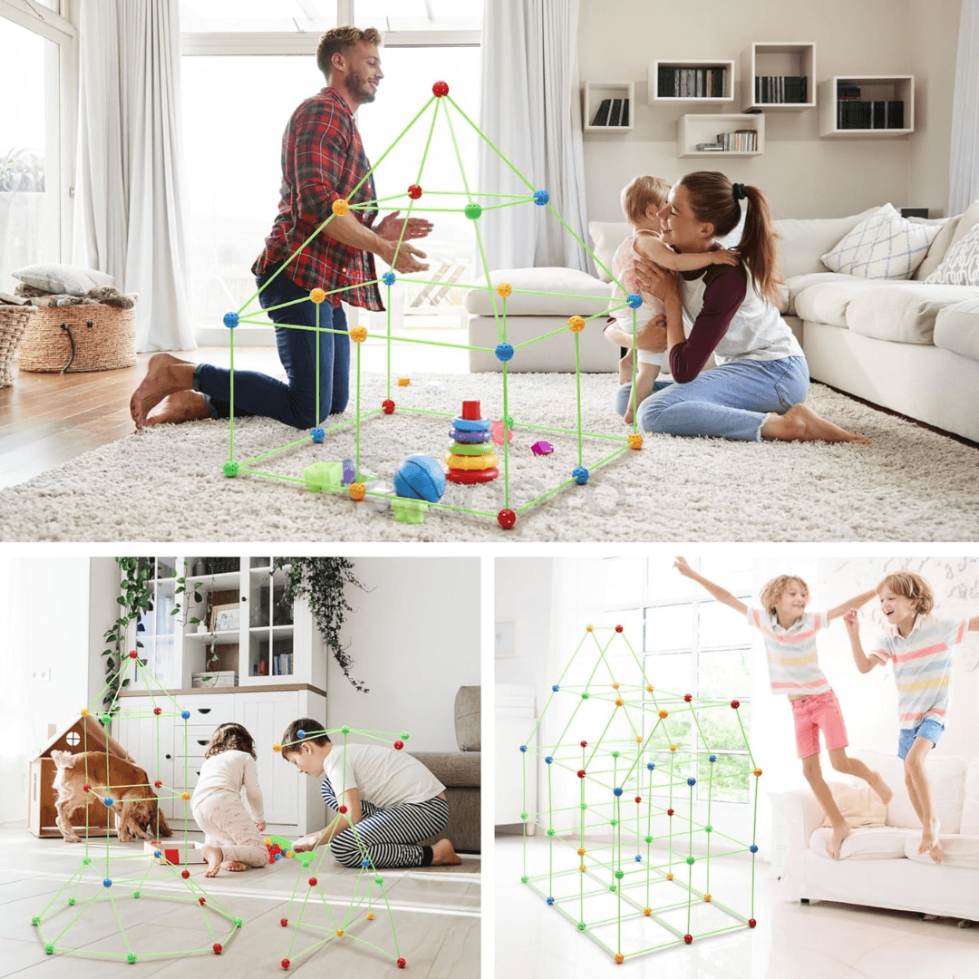 3D Construction Set 87 Pieces, Tent, Fortress, for Children, Indoor/Outdoor
