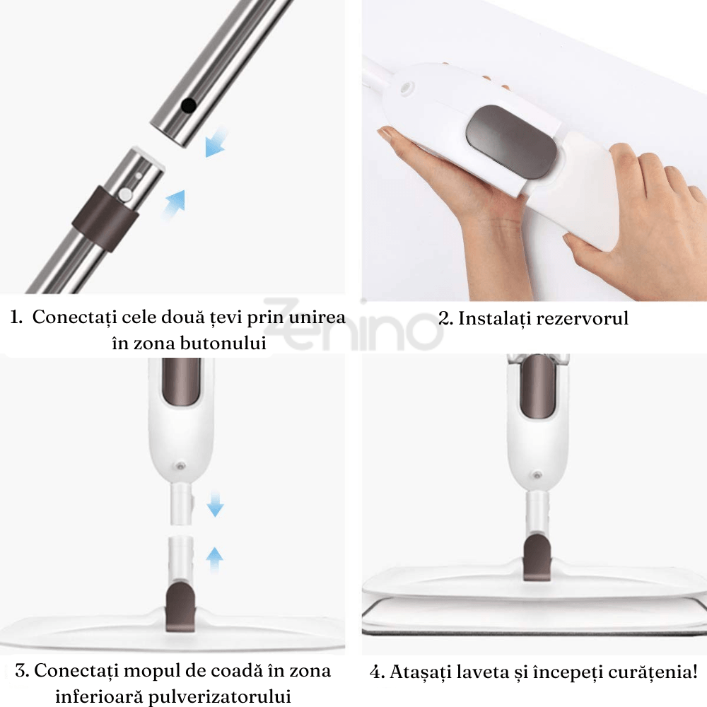 Flat Mop with Sprayer, 350 ml Tank, Multiple Surfaces, Compact, Ergonomic Handle, Efficient Cleaning, Easy to Maneuver, with Two Microfiber Refills, 125 x 40 cm