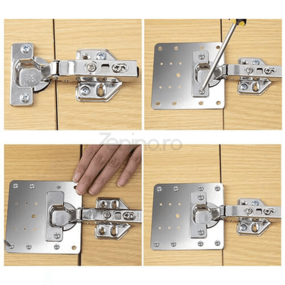 Set of 4 Flat Perforated Plates, for Hinges, Universal Model, High Strength, 20 Screws, Stainless Steel