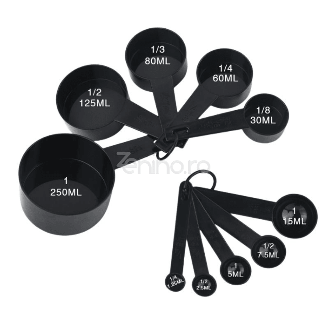 Set of 10 Measuring Cups, for Flour, Sugar, 25ml - 250ml, Dosing Ingredients, Plastic, Black