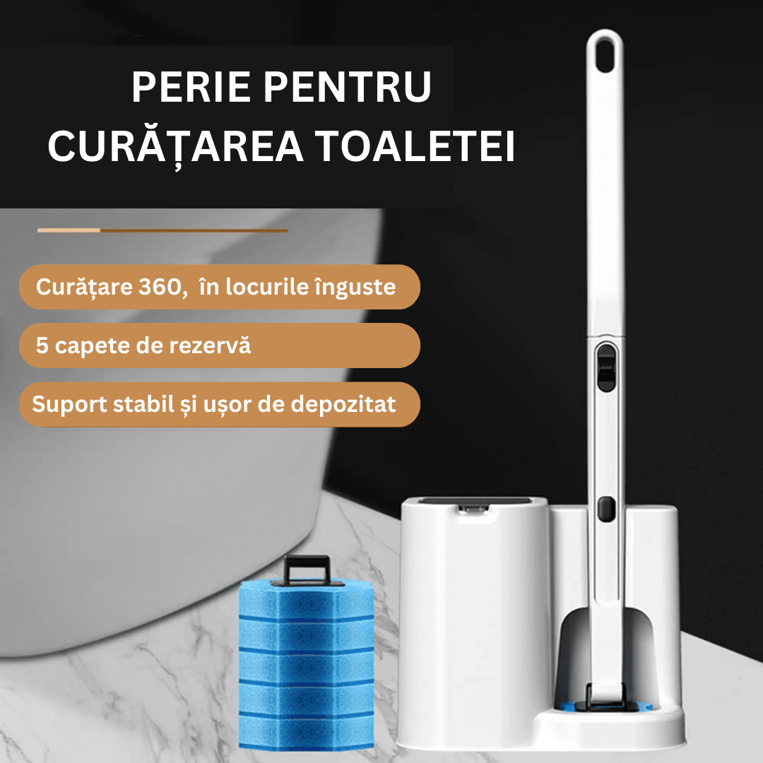 Toilet Cleaning Brush, Disposable Heads, Sanitizing, Cleaning, 5 Refills, Wall Mounted, White