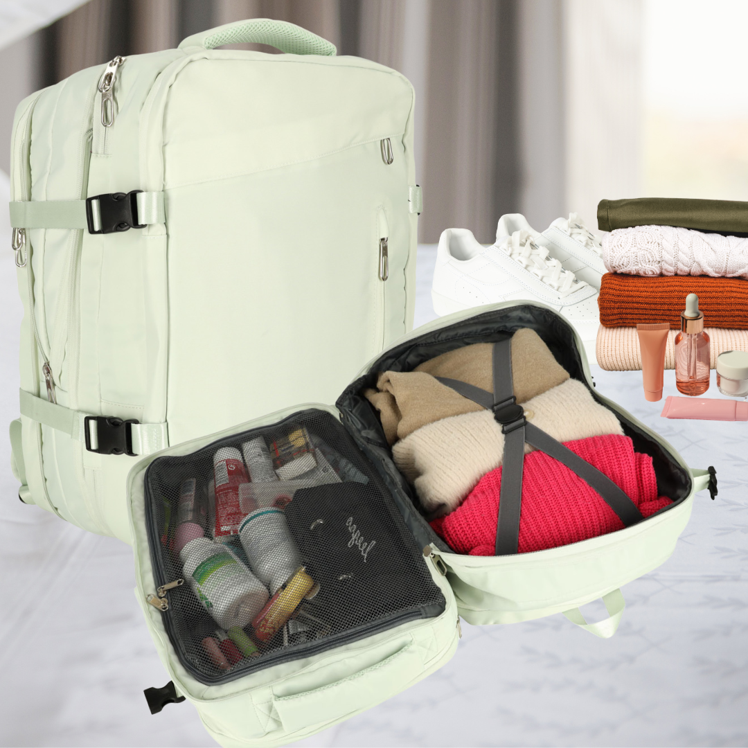 Travel Backpack, 3-4 Compartments, Waterproof Material, Additional Pockets, Expandable to 36 L, Polyester