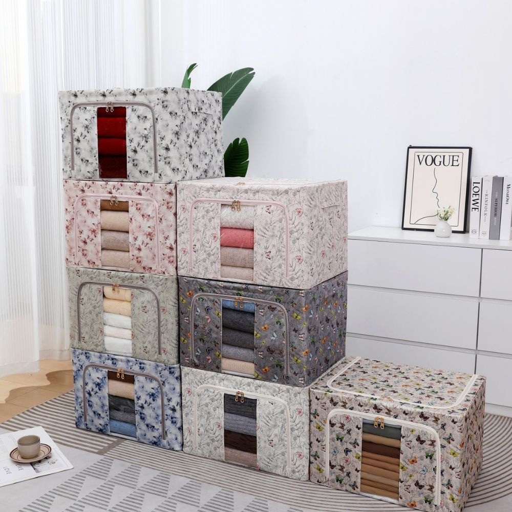 Cutie de Depozitare, Pliabil, Capacitate 66L, Material Textil, cu Fermoar, Modele Diferite