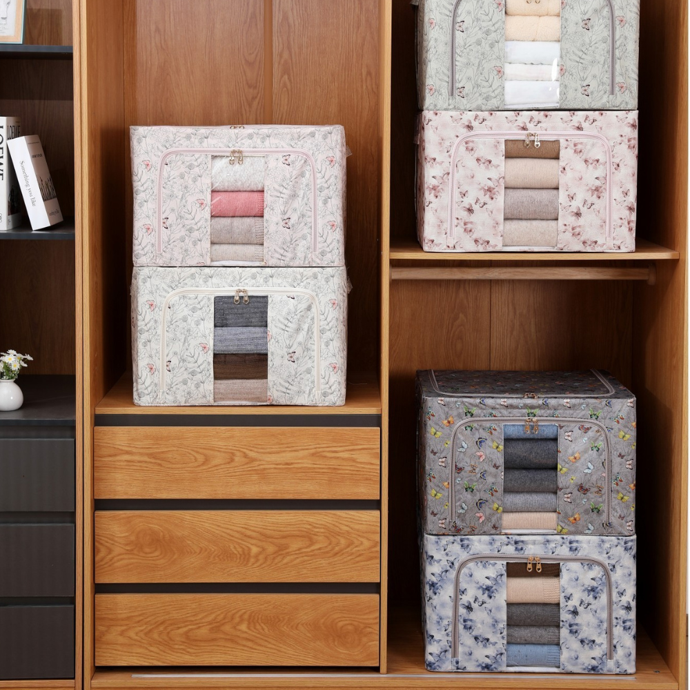 Cutie de Depozitare, Pliabil, Capacitate 66L, Material Textil, cu Fermoar, Modele Diferite