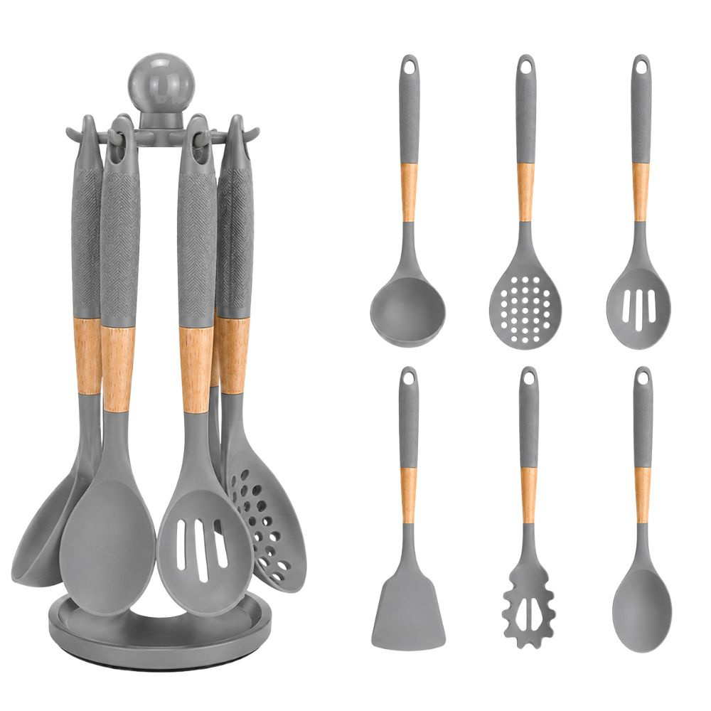 Set 6 Ustensile Bucatarie, Suport Vertical, Anti-Zgarierturi, din Silicon