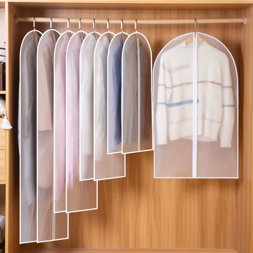 Husa Depozitare Haine, cu Fermoar, Protectie Praf, 4 Dimensiuni, Transparent-Alb