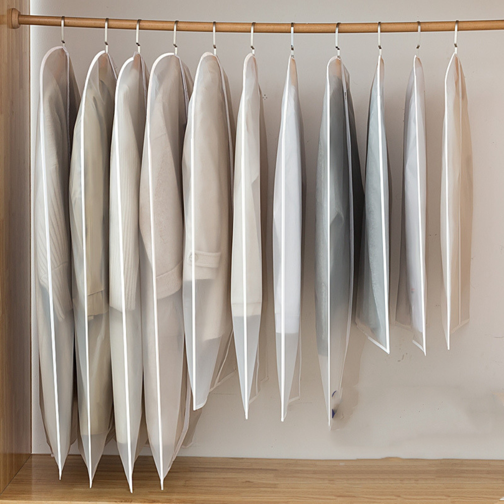 Husa Depozitare Haine, cu Fermoar, Protectie Praf, 4 Dimensiuni, Transparent-Alb