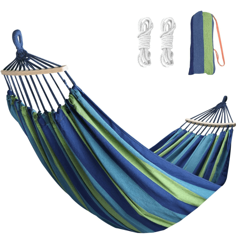 Garden Hammock, Wooden Bars, Fixing Ropes, 1/2 Persons, Maximum Load 200kg., Textile Material, Multicolor