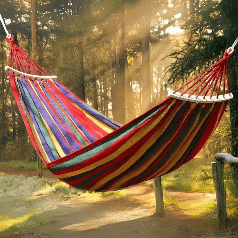Garden Hammock, Wooden Bars, Fixing Ropes, 1/2 Persons, Maximum Load 200kg., Textile Material, Multicolor