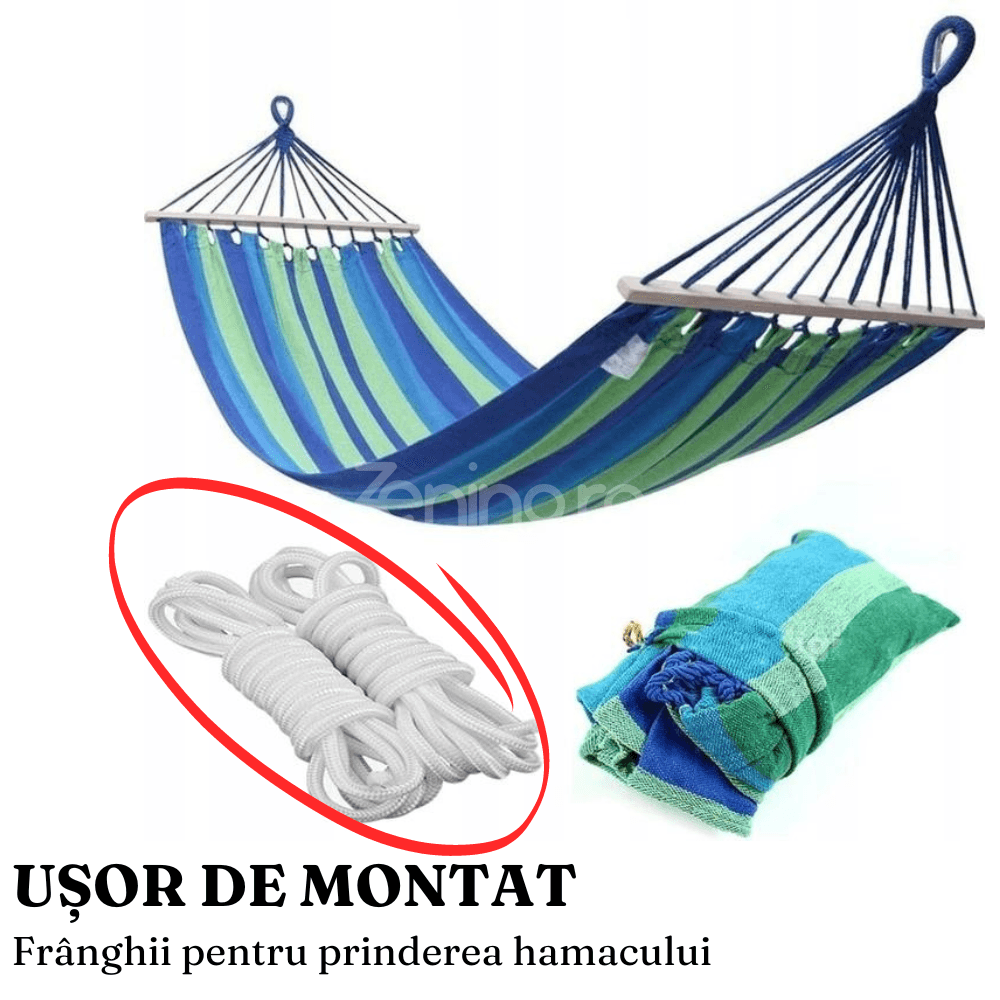 Garden Hammock, Wooden Bars, Fixing Ropes, 1/2 Persons, Maximum Load 200kg., Textile Material, Multicolor